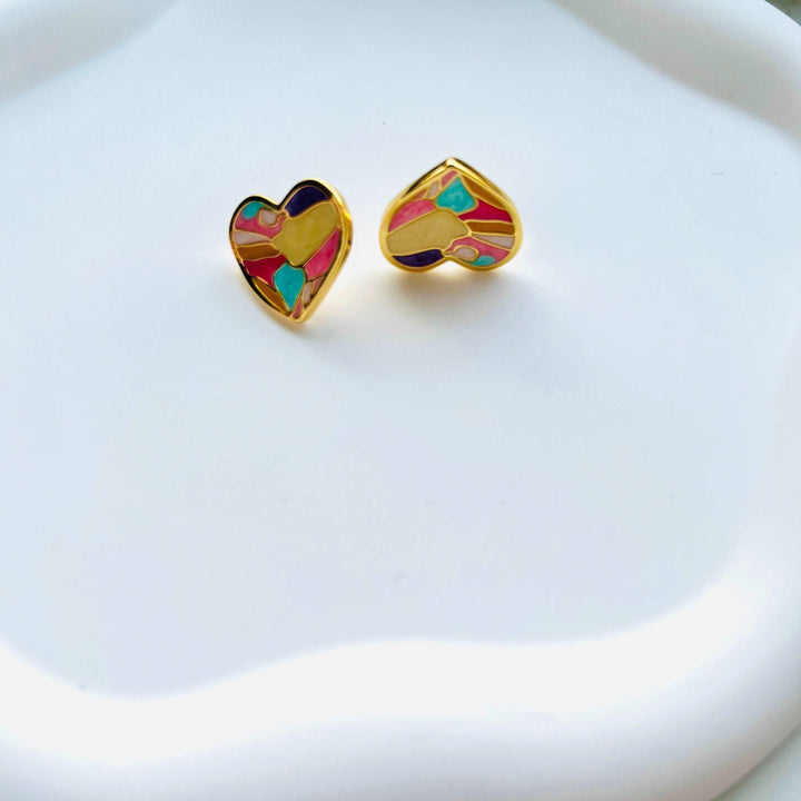 Colorful Geometric Heart Stud Earrings