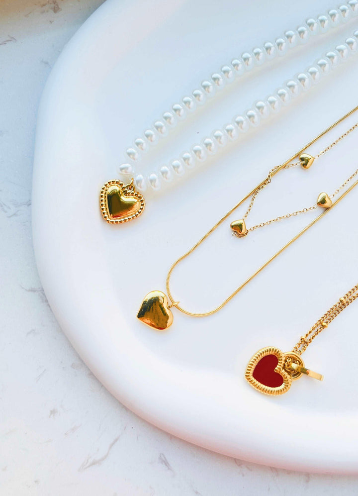Golden Heart Pendant Pearl Necklace