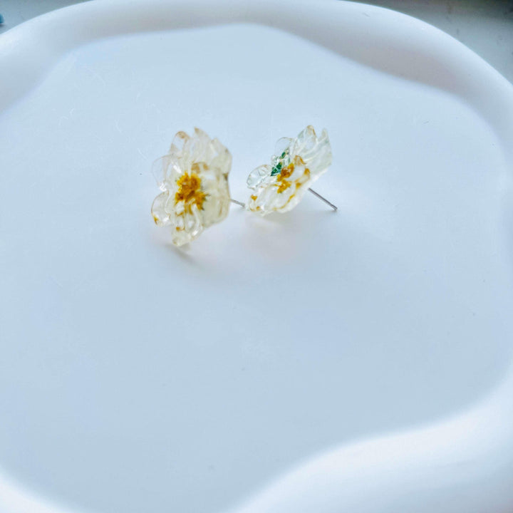 Dried White Daisy flower Stud Earrings
