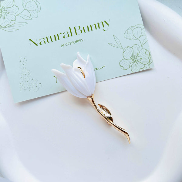 Elegant White Tulip Brooch