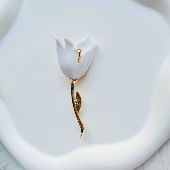 Elegant White Tulip Brooch