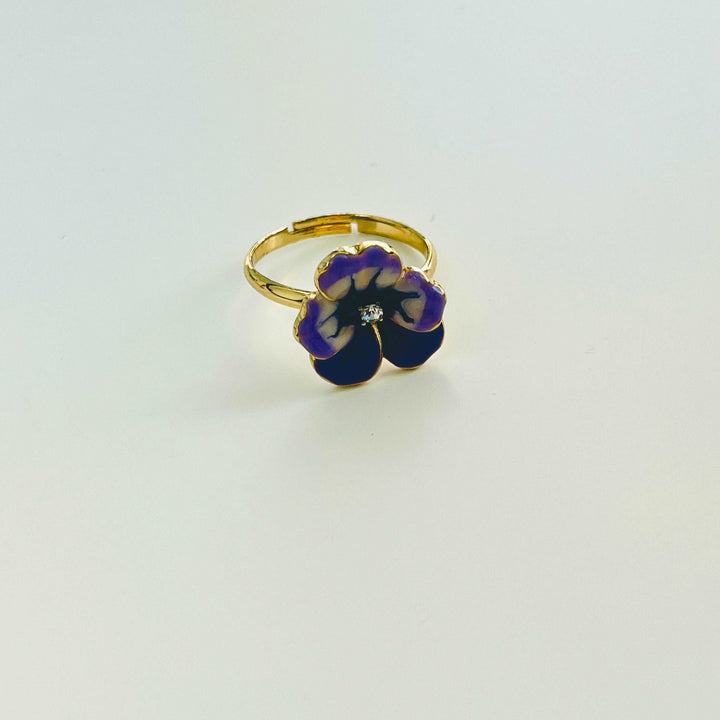 Natural Bunny Accessories Enamel Purple Pansy Adjustable Ring