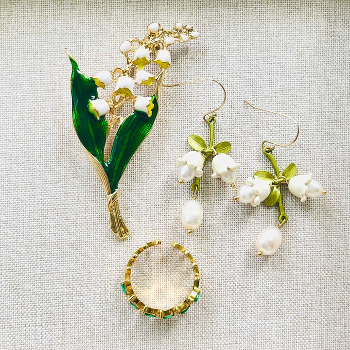 Vintage Enamel Lily Of The Valley Brooch