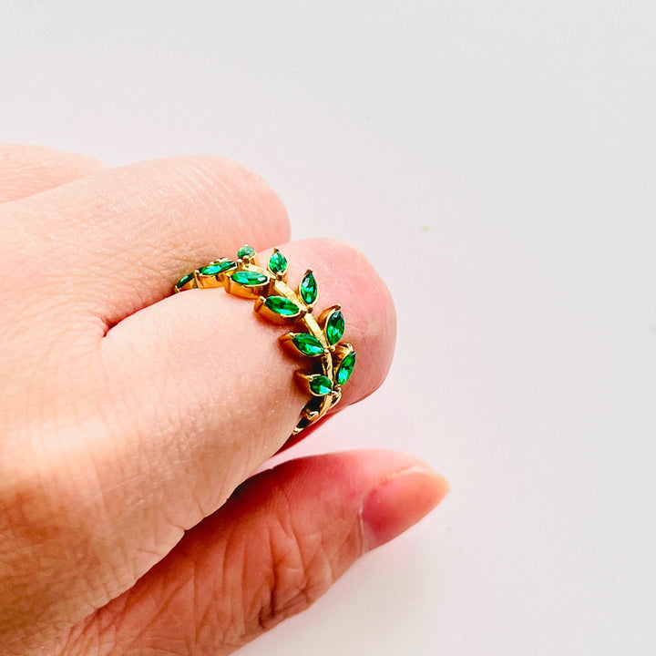 Green Olive Leaf Open Ring