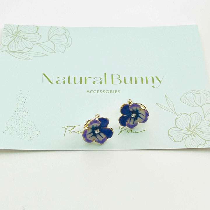 Natural Bunny Accessories Enamel Purple Pansy Clip On earrings
