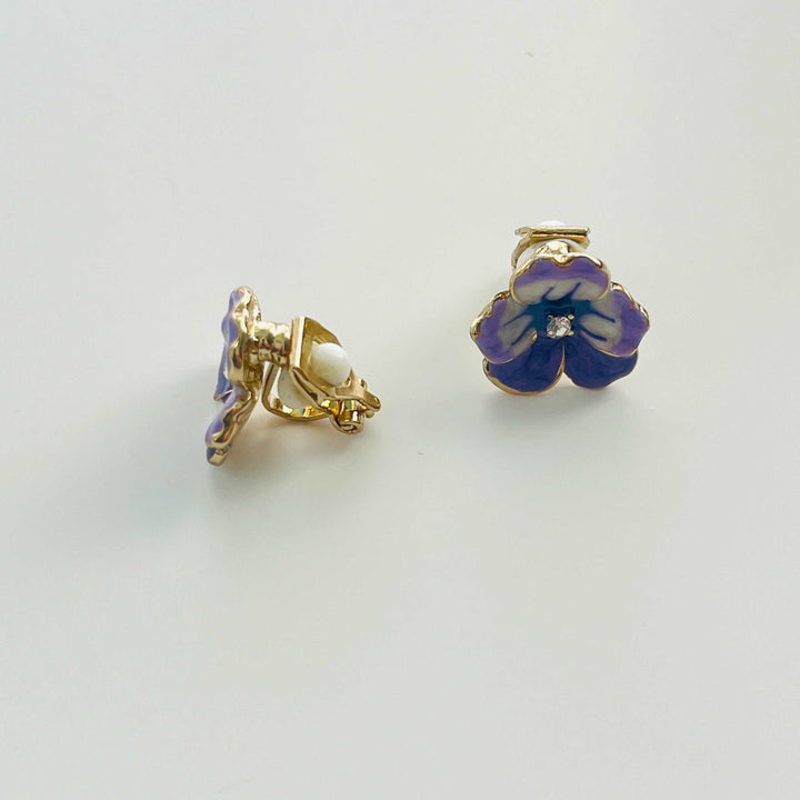 Natural Bunny Accessories Enamel Purple Pansy Clip On earrings