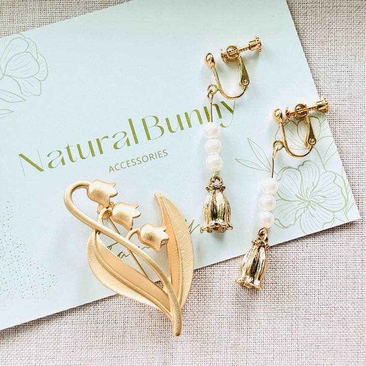 Vintage Matte Gold Lily of the Valley Clip-on Earrings