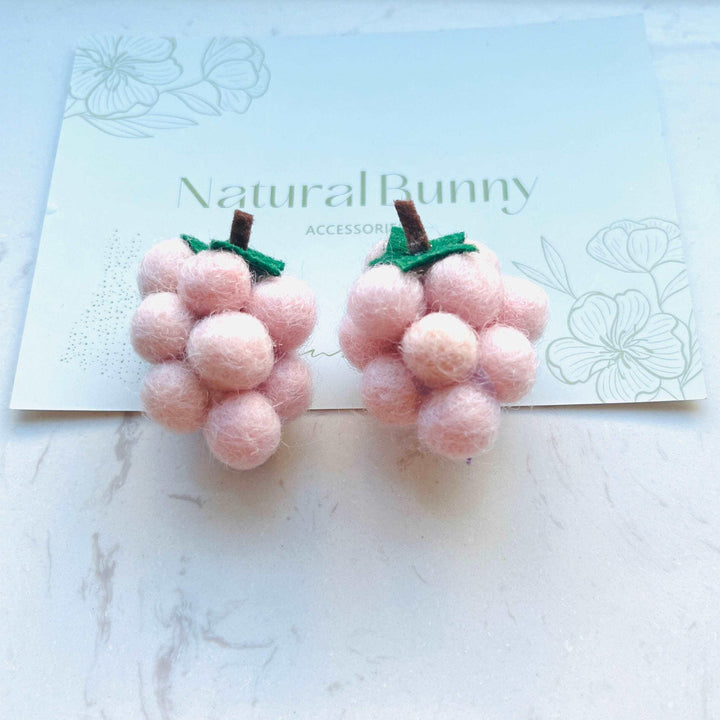 Handmade Wool Felt Grape Earrings/Ear Studs Natural Bunny Accessories Pink 