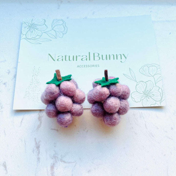 Handmade Wool Felt Grape Earrings/Ear Studs Natural Bunny Accessories Purple 