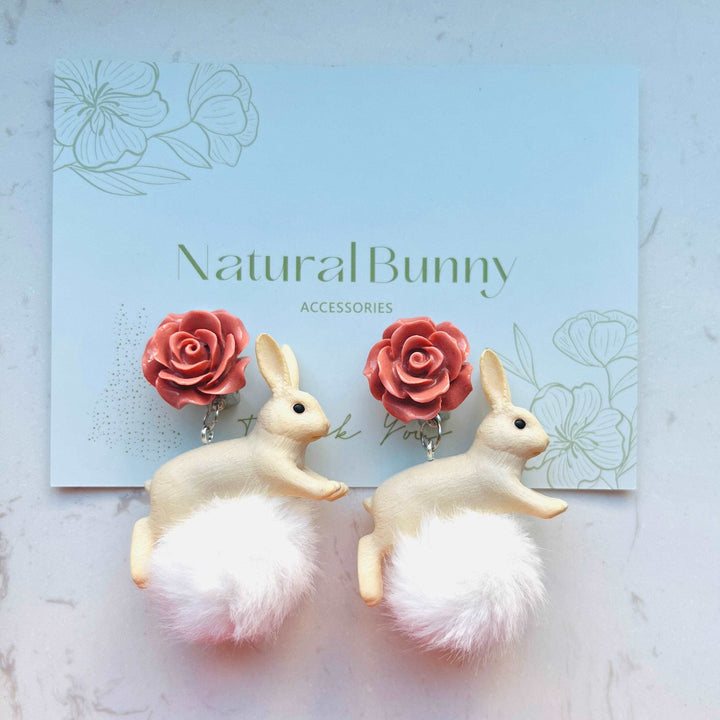 Stuffed Ball Bunny Earrings Natural Bunny Accessories 