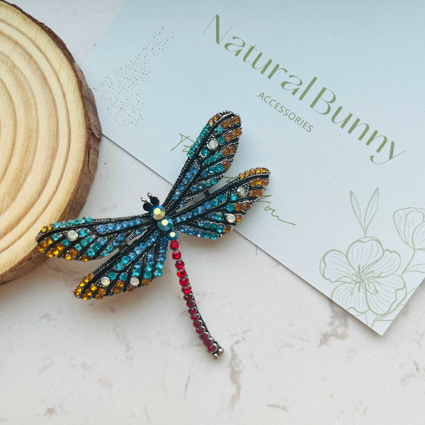 Vintage Dragonfly Brooch Natural Bunny Accessories Blue 