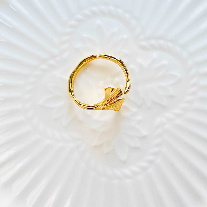 Golden Ginkgo Leaf Open Ring