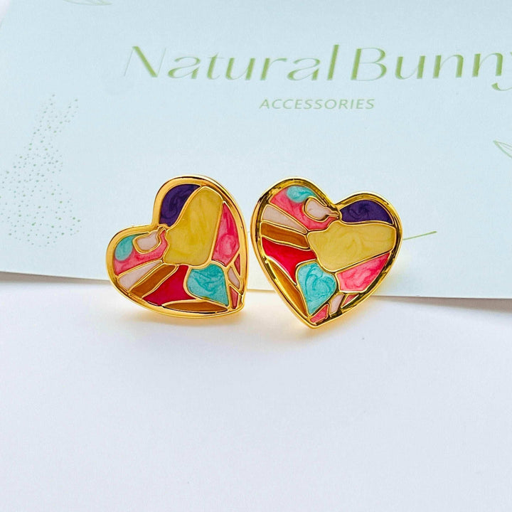 Colorful Geometric Heart Stud Earrings