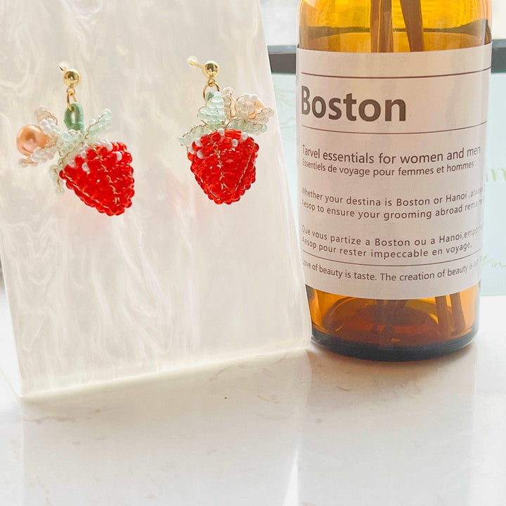 Handmade Strawberry Beaded Stud Earrings