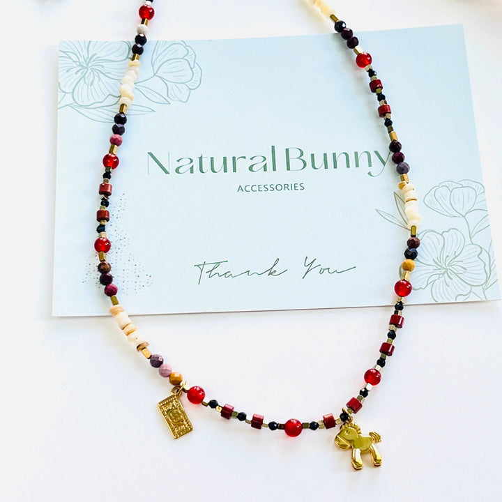 Lucky Horse Pendant Agate Shell Beaded Necklace