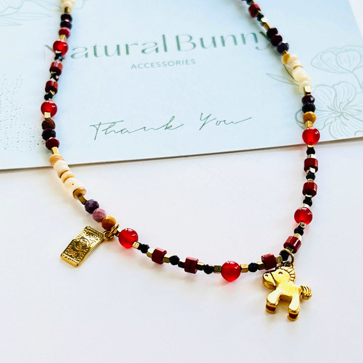Lucky Horse Pendant Agate Shell Beaded Necklace