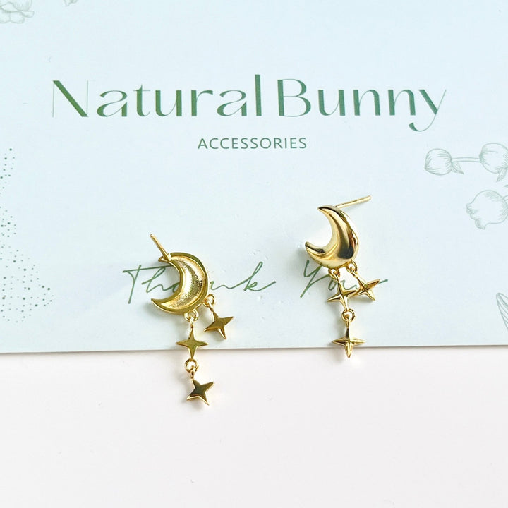 Sterling Silver Moon And Stars Dangle Earrings - Natural Bunny Accessories