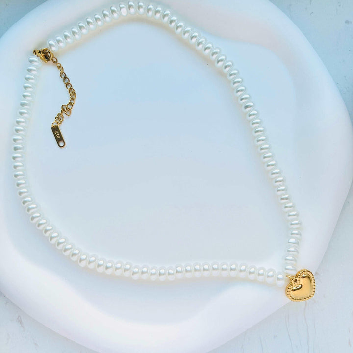 Golden Heart Pendant Pearl Necklace