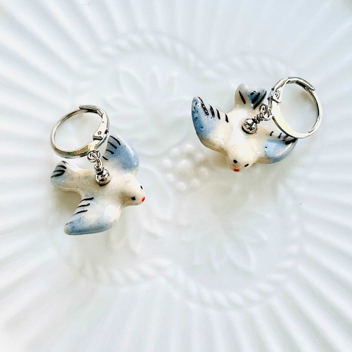 Ceramic Pigeon Hoop Earrings