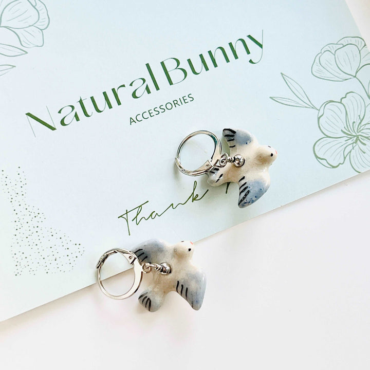 Ceramic Pigeon Hoop Earrings