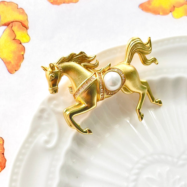 Golden Horse Brooch - Natural Bunny Accessories