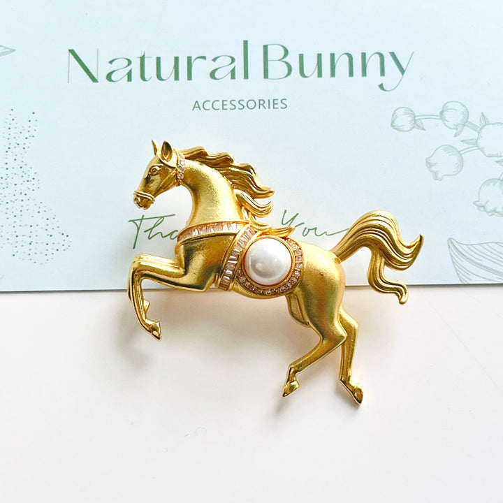 Golden Horse Brooch - Natural Bunny Accessories