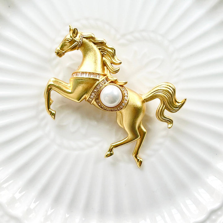 Golden Horse Brooch - Natural Bunny Accessories