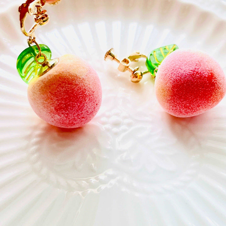 Peach Hook Earrings / Clip-on Earrings - Natural Bunny Accessories