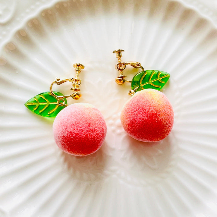 Peach Hook Earrings / Clip-on Earrings - Natural Bunny Accessories