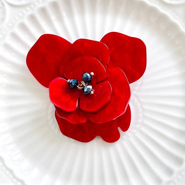 Acrylic Red Poppy Brooch - Natural Bunny Accessories