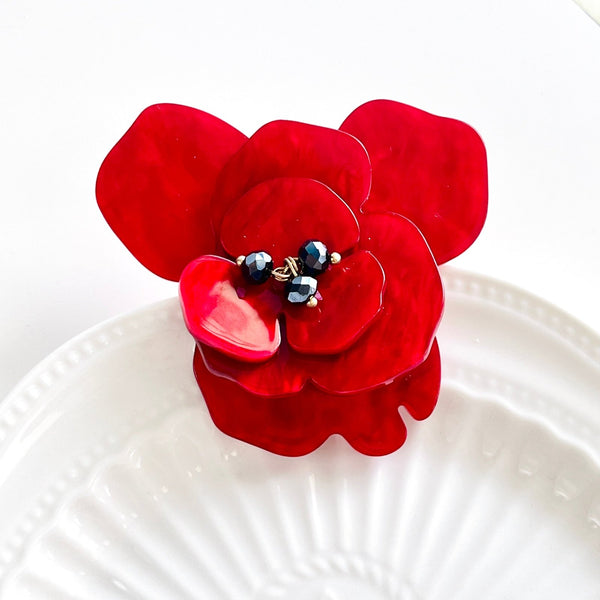 Acrylic Red Poppy Brooch - Natural Bunny Accessories