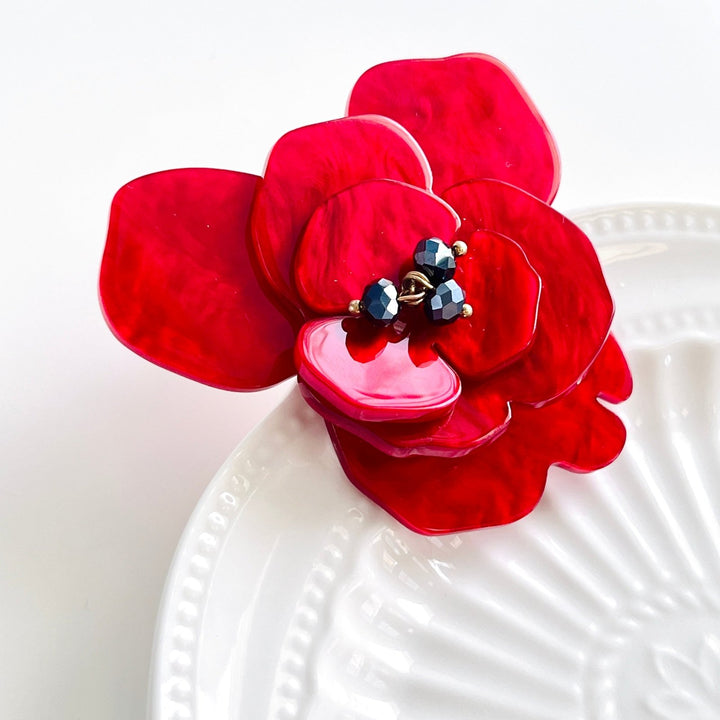 Acrylic Red Poppy Brooch - Natural Bunny Accessories