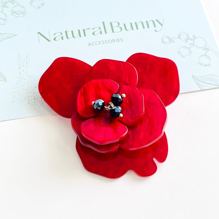 Acrylic Red Poppy Brooch - Natural Bunny Accessories