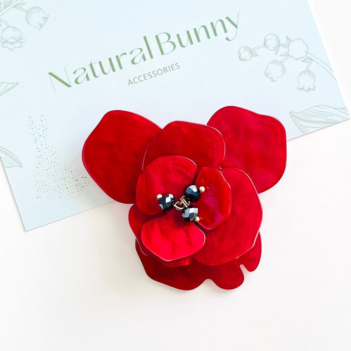 Acrylic Red Poppy Brooch - Natural Bunny Accessories