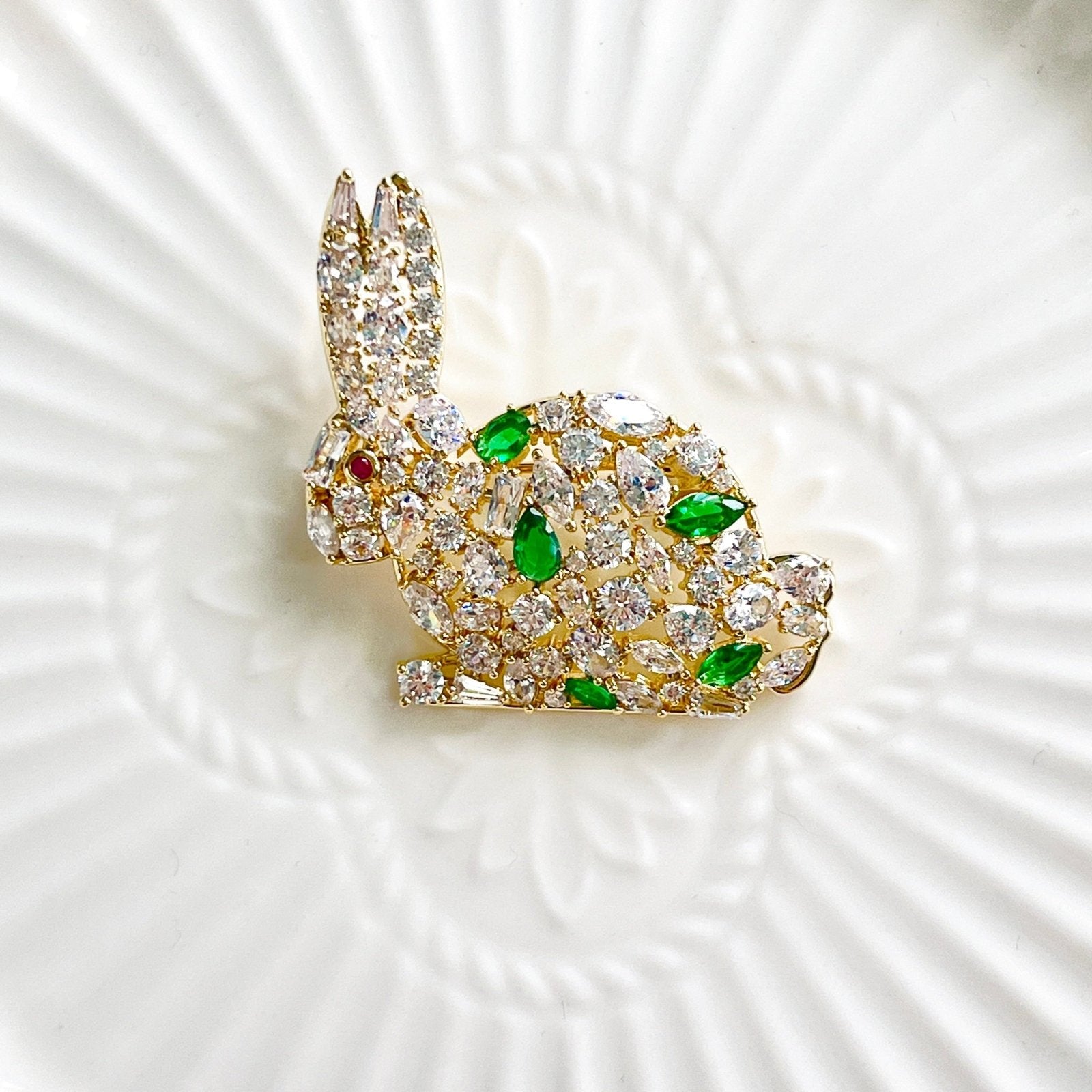Monet Rabbit Pin Adorable Crystal Rabbit Brooch – Natural Bunny Accessories