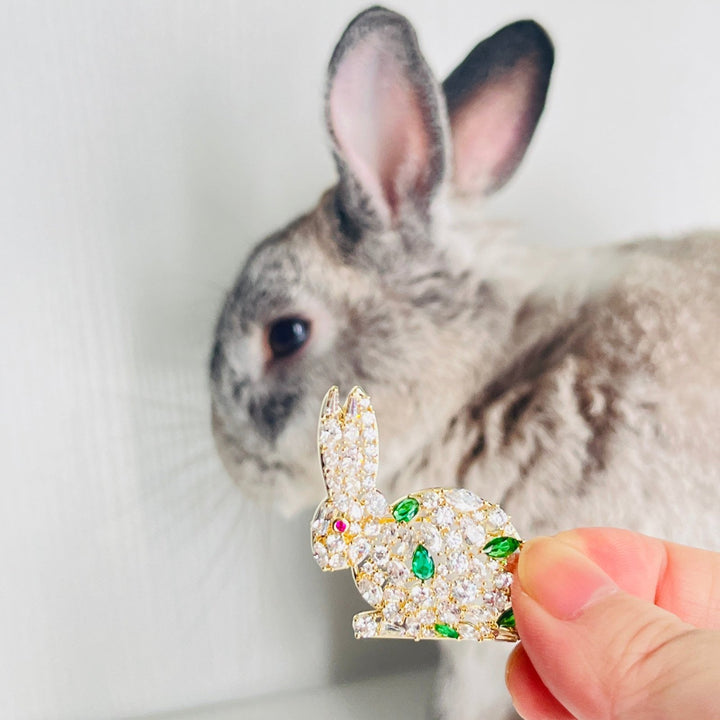 Rascal Rabit Pin Adorable Crystal Rabbit Brooch – Natural Bunny Accessories