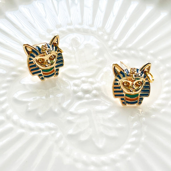 Ancient Egyptian Bastet Cat Stud Earrings