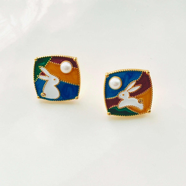 Asymmetrical Colorful Geometric Bunny Stud Earrings