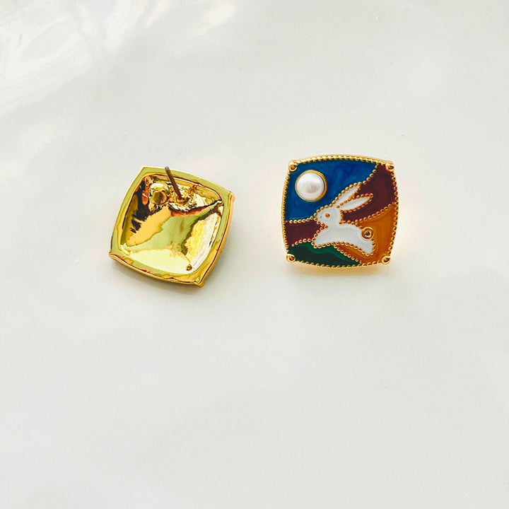 Asymmetrical Colorful Geometric Bunny Stud Earrings