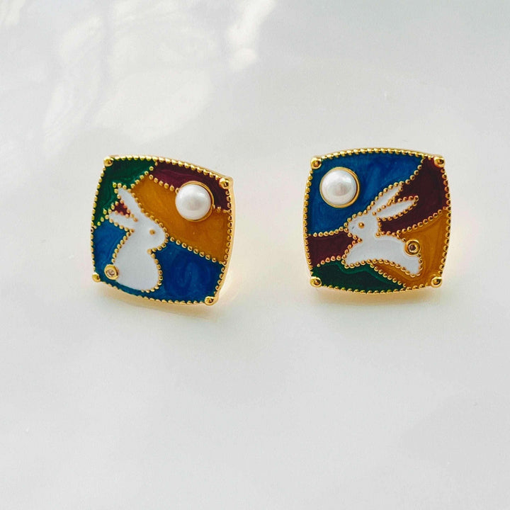 Asymmetrical Colorful Geometric Bunny Stud Earrings