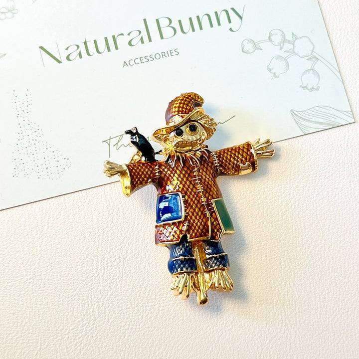 Autumn Harvest Scarecrow Brooch - Natural Bunny Accessories