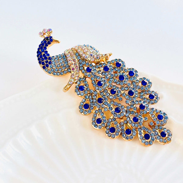 Beautiful Blue Peacock Brooch - Natural Bunny Accessories