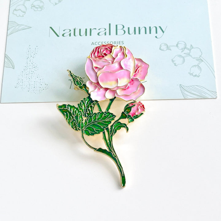 Beautiful Pink Rose Brooch - Natural Bunny Accessories