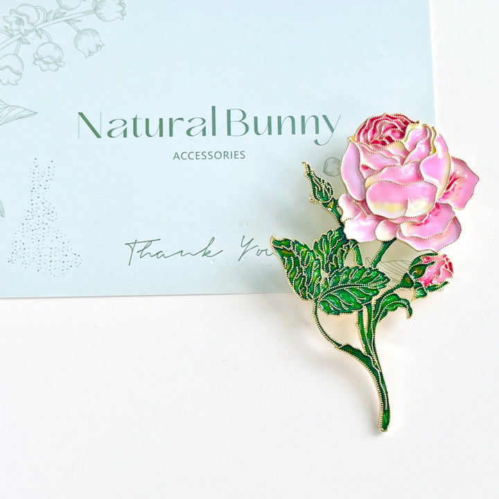 Beautiful Pink Rose Brooch - Natural Bunny Accessories