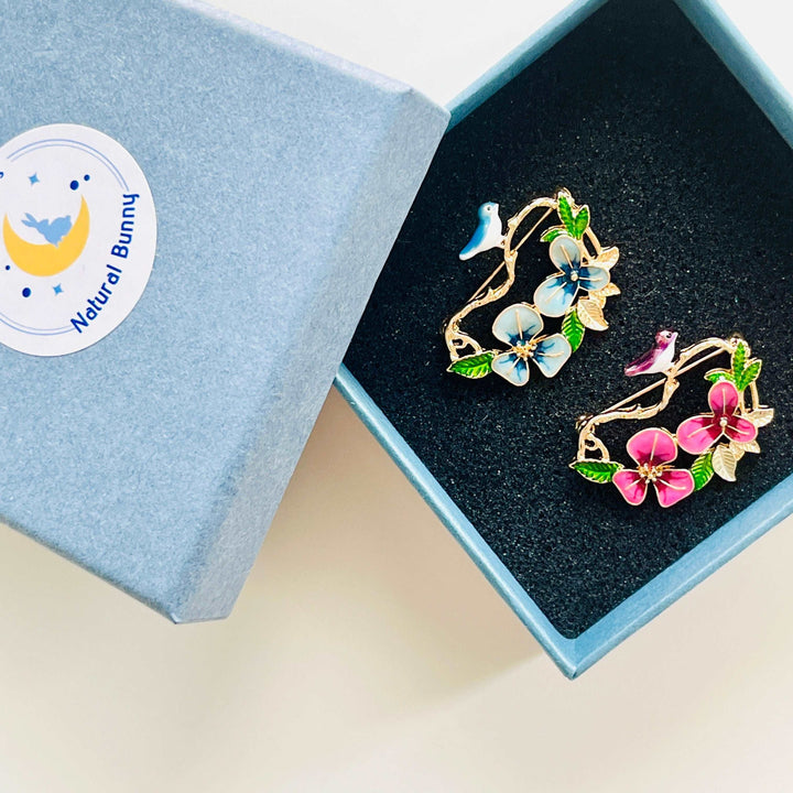 Bird on Pansy Branch Brooch