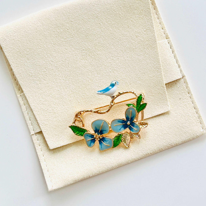Bird on Pansy Branch Brooch