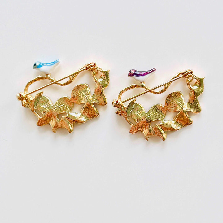 Bird on Pansy Branch Brooch