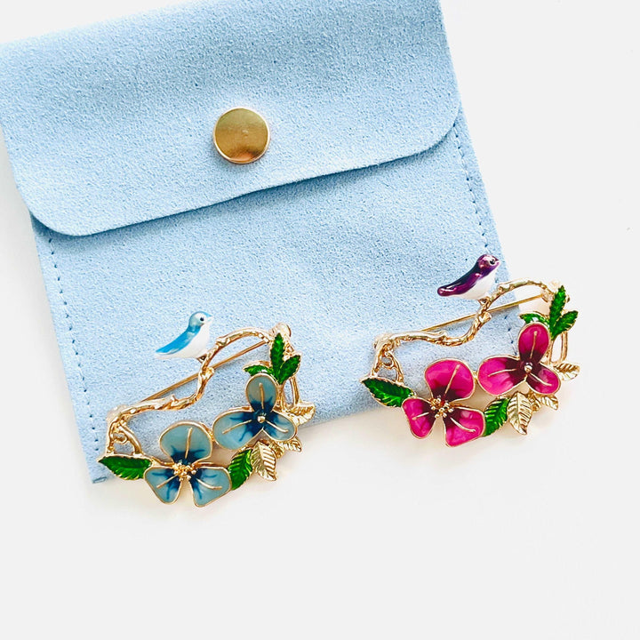 Bird on Pansy Branch Brooch