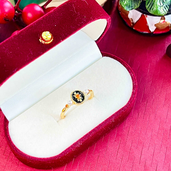 Black Floral Open Ring