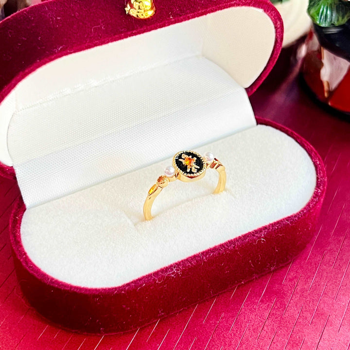 Black Floral Open Ring